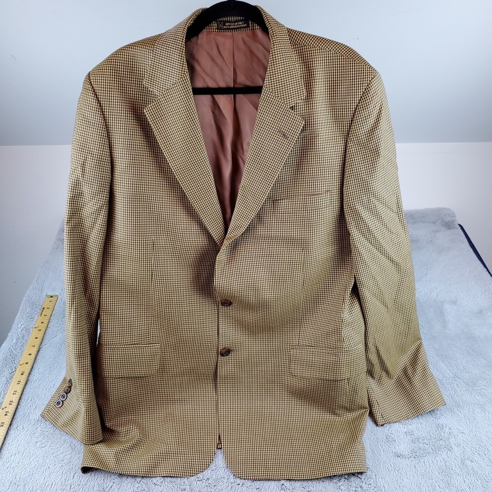 Sartoria Wool Sport Coat Mens 44 Houndstooth Two Button Blazer Brown‎ Tan Multi